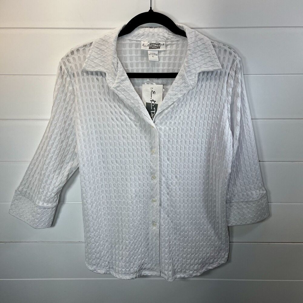 Vintage EK Designs Textured Button Down Top Y2K Boho Minimalist LP White Rave